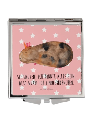 Mr. & Mrs. Panda Handtaschenspiegel quadratisch Einhorn Meerschw... in Rot Pastell
