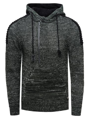 Rusty Neal 1/2 Zip Grobstrick Kontrast Kapuzen-Pullover in Petrol