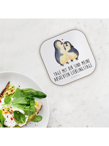 Mr. & Mrs. Panda Bierdeckel Pinguin umarmen mit Spruch in Weiß