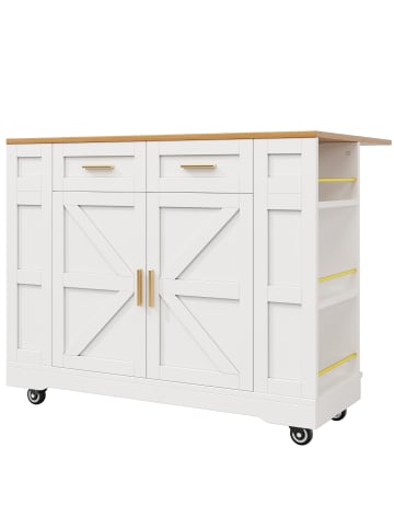 ABRIHOME Kücheninsel in Weiß mit Holzmaserung Stauraum und Stretchfunktion