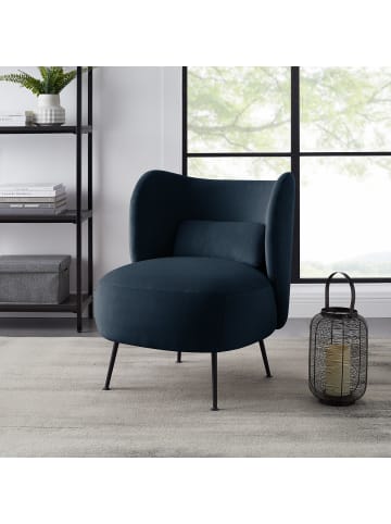 home24 home24 Loungesessel aus Samt & pulverbeschichtetem Eisen in Marineblau, 61 x 72 x 71 cm in Marineblau