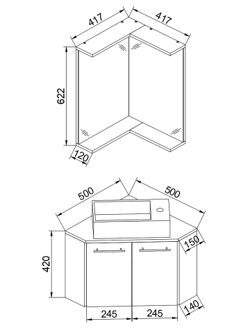 VCM  3-tlg. Eck Gäste WC Waschplatz Waschtisch Vilosa in Honig-Eiche