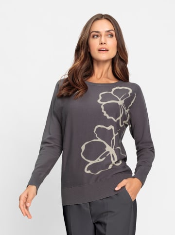 Heine Feinstrickpullover in anthrazit-sand-bedruckt