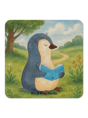 Mr. & Mrs. Panda Glasuntersetzer Pinguin Buch Design ohne Spruch in Weiß