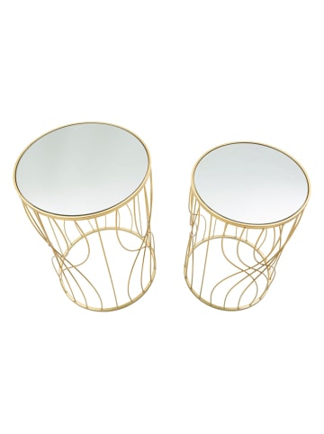 Mauro Ferretti Set aus 2 Tischen aus goldfarbenem Metall und Spiegelglas, Ø cm 38x55-33x50
