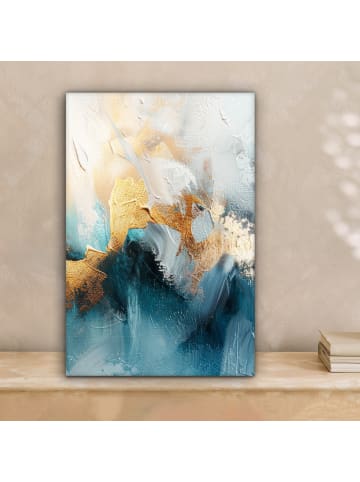 MuchoWow Leinwand Bilder Abstrakte Kunst gold blau
