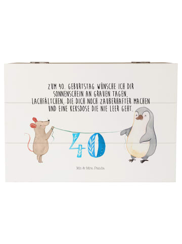 Mr. & Mrs. Panda Holzkiste 40. Geburtstag Maus Pinguin mit Spruch in Weiß