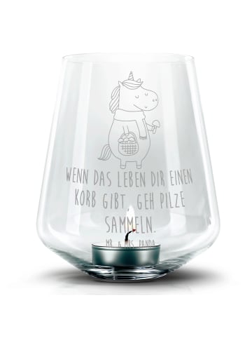 Mr. & Mrs. Panda Gravur Windlicht Einhorn Pilz mit Spruch in Transparent