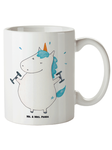 Mr. & Mrs. Panda XL Tasse Einhorn Fitness ohne Spruch in Weiß
