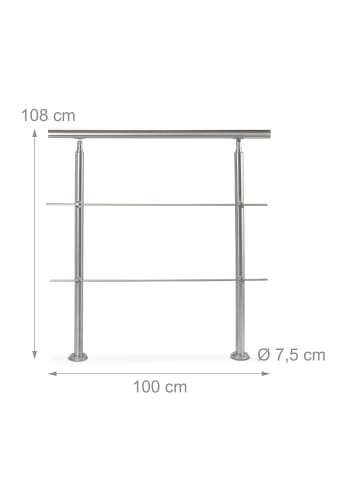 relaxdays Treppengeländer 2 Querstreben in Silber - (L)100 m x (H)108 cm