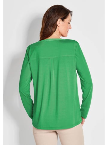 GOLDNER Blusenshirt Elegantes Chiffonshirt mit Jersey-Details in grün