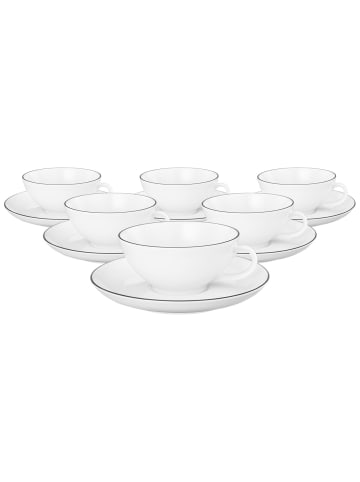Seltmann Weiden 6er Set Teetassen mit Untertassen Lido Black Line 140 ml weiß in weiß