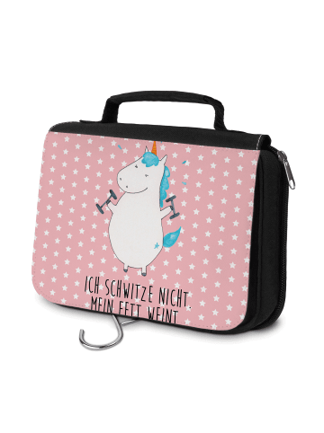 Mr. & Mrs. Panda Kosmetiktasche Einhorn Fitness mit Spruch in Rot Pastell