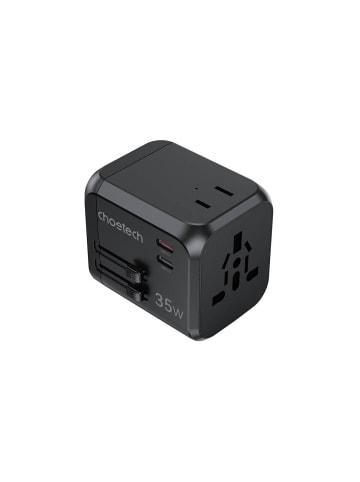 Wisam® Choetech Reiseladegerät, 3xUSB-A, 2xUSB-C, GaN, 35W, US/EU/UK/AU (schwarz)