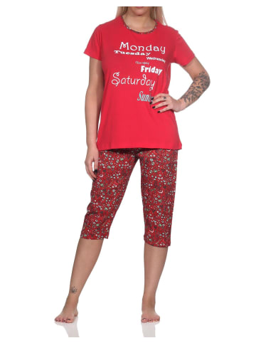 NORMANN Damen Capri Pyjama mit Allover-Muster und Frontprint - 86332 in rot