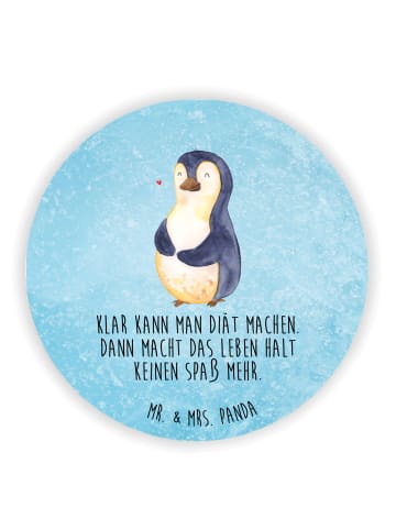 Mr. & Mrs. Panda Rund Magnet Pinguin Diät mit Spruch in Eisblau