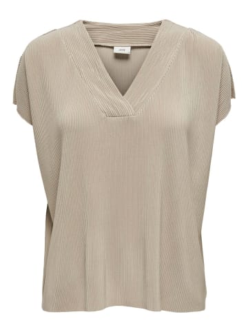 JACQUELINE de YONG Bluse Regular Fit V-Ausschnitt Kurzarm Basic in Beige