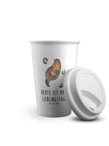 Mr. & Mrs. Panda ToGo Kaffeebecher Otter Seerose mit Spruch in Weiß