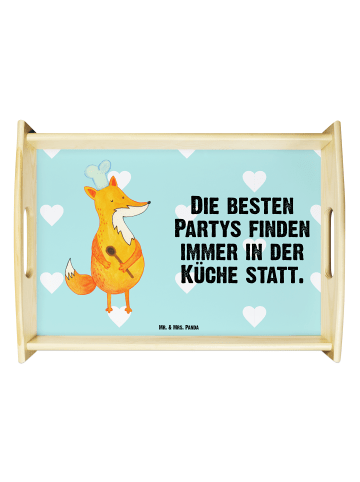 Mr. & Mrs. Panda Serviertablett Fuchs Koch mit Spruch in Türkis Pastell