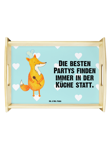 Mr. & Mrs. Panda Snack Tablett Fuchs Koch mit Spruch in Türkis Pastell