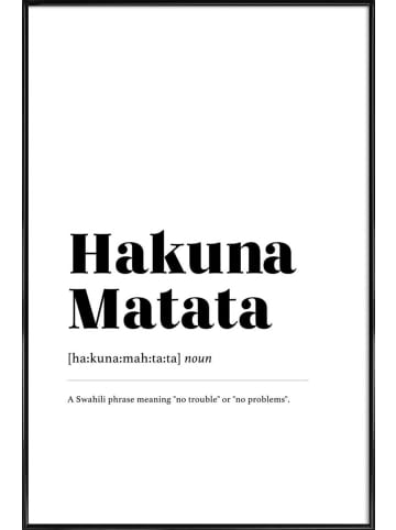 Juniqe Poster in Kunststoffrahmen "Hakuna Matata" in Schwarz & Weiß