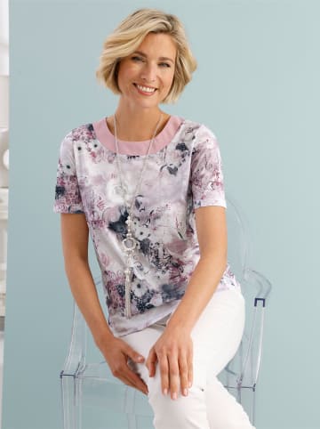 Sieh an! Kurzarmshirt in mauve-steingrau-bedruckt