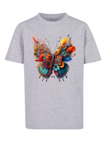 F4NT4STIC T-Shirt Schmetterling Blumen Tee Unisex in grau meliert