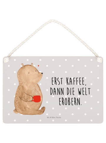 Mr. & Mrs. Panda Deko Schild Bär Kaffee mit Spruch in Grau Pastell