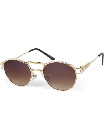 styleBREAKER Panto Sonnenbrille in Gold / Braun Verlauf