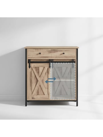 relaxdays Sideboard in Natur/ Schwarz - (B)70 x (H)80 x (T)30 cm