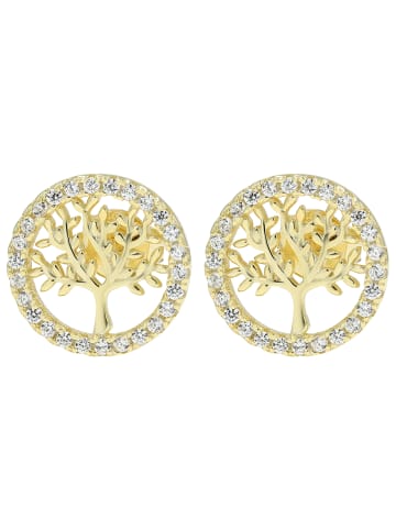 Damen Ohrringe – Ohrstecker Lebensbaum aus 925 Silber mit Zirkonia in gold
