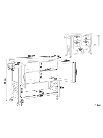 Beliani Servierwagen MELE in Schwarz/Braun - (W) 102 x (H) 90 x (L) 44 cm