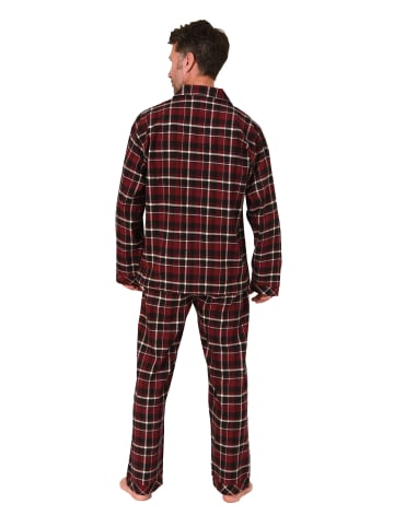 NORMANN Lange Flanell Schlafanzug Pyjama kariert - 88135 in rot