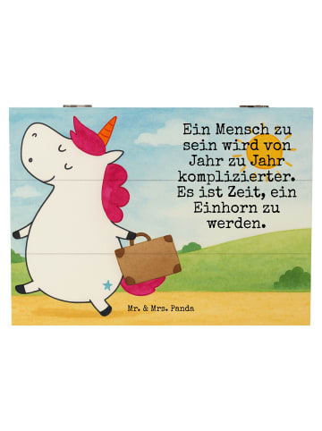 Mr. & Mrs. Panda Holzkiste Einhorn Koffer Design mit Spruch in Weiß
