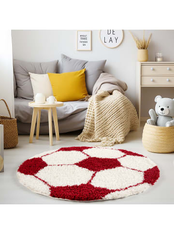 KADIMA DESIGN Kinderteppich Waschbar Fußball MATREI Strapazierfähig OEKO-TEX in Rot