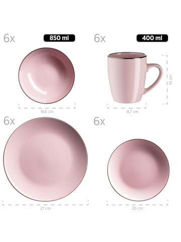 Mäser Kombiservice, Steinzeug METALLIC RIM in Rosa