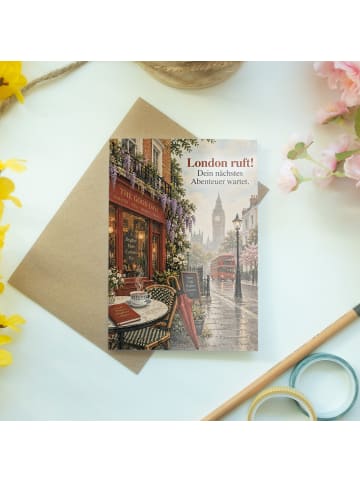 Grußkarte London atmosphärisch Design mit Spruch in Weiß