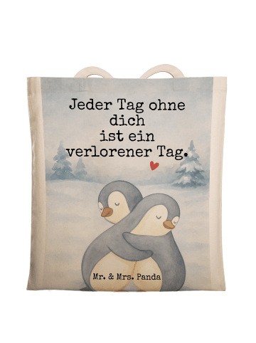 Mr. & Mrs. Panda Strandtasche Pinguine Kuscheln Design mit Spruch in Weiß