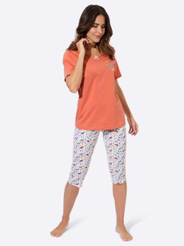 Sieh an! Capri-Schlafanzug in papaya-weiß-bedruckt