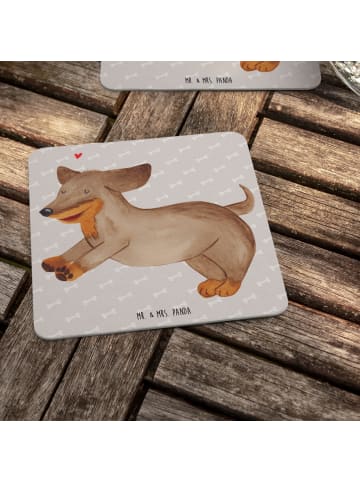 Mr. & Mrs. Panda Getränkeuntersetzer Hund Dackel ohne Spruch in Grau Pastell