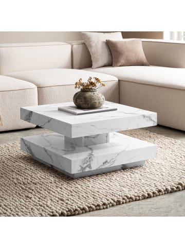 KADIMA DESIGN Couchtisch 60x60x34 cm Sofatisch in Marmor-Optik Modern, Design in Weiß