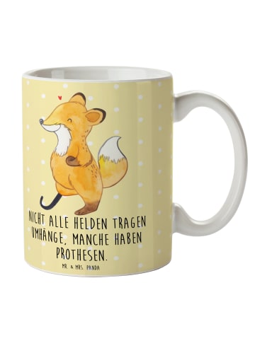 Mr. & Mrs. Panda Tasse Fuchs Beinprothese mit Spruch in Gelb Pastell