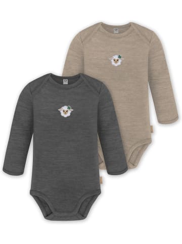 Normani Outdoor Sports 2er Pack Baby Merino Body Langarm Auckland in Anthrazit/Beige