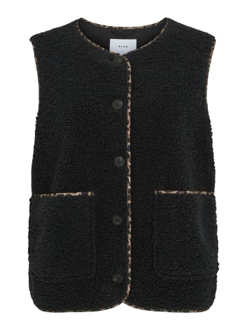 Vila Kuschelweiche ärmellose Jacke mit Knöpfen und Taschen in Schwarz