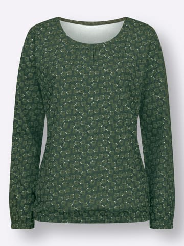 Sieh an! Rundhalsshirt in moos-eucalyptus-bedruckt