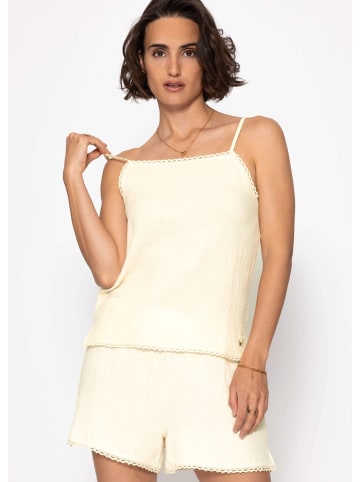 SASSYCLASSY Musselin Pyjamatop mit Spitzenborte in Gelb
