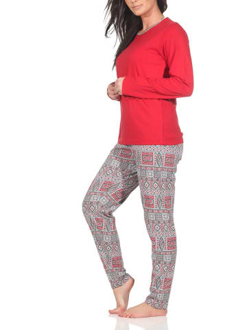 NORMANN Schlafanzug Pyjama langarm Ethnolook - 88780 in rot