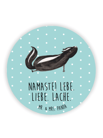 Mr. & Mrs. Panda Pinnwand Magnet Stinktier Yoga mit Spruch in Türkis Pastell