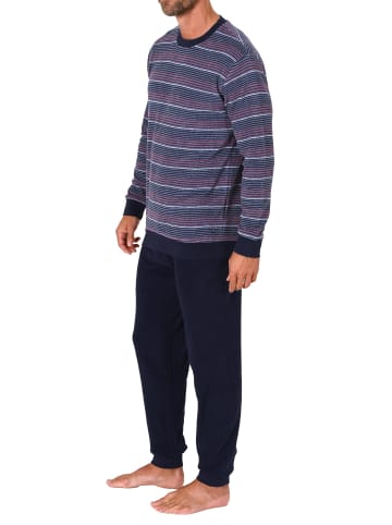 NORMANN Frottee Pyjama Schlafanzug lang Bündchen Streifen - 67725 in rot