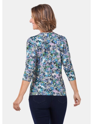GOLDNER Florales Halbarmshirt mit Rundhals in marine / flieder / gemustert
